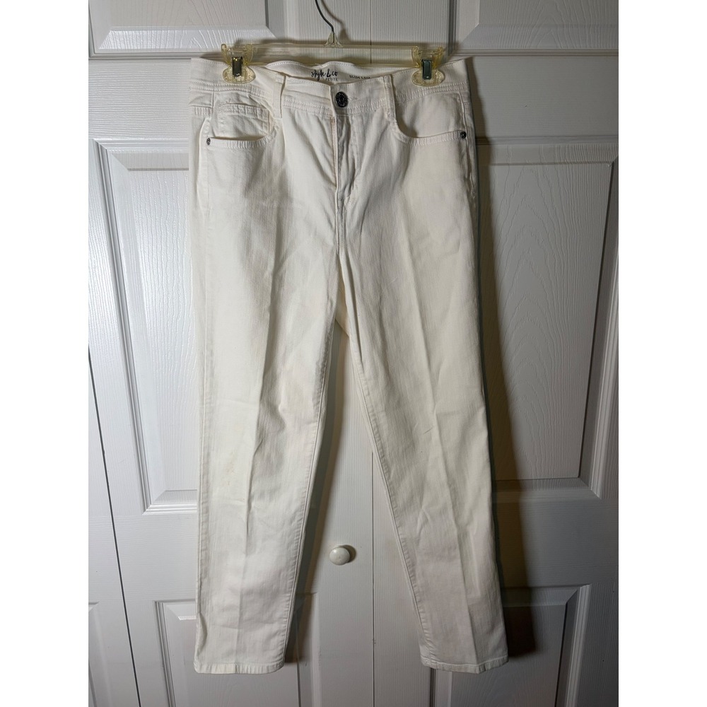 Style & Co Petite Slim Leg Jeans Womens 8P Off White Cream Denim Stretch Pants